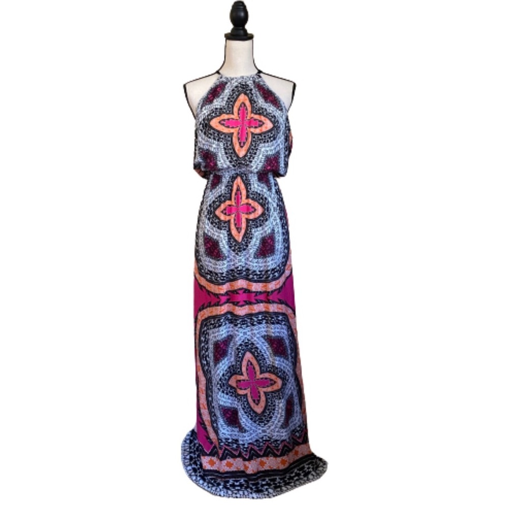 Green Dragon High Neck Halter Maxi Dress